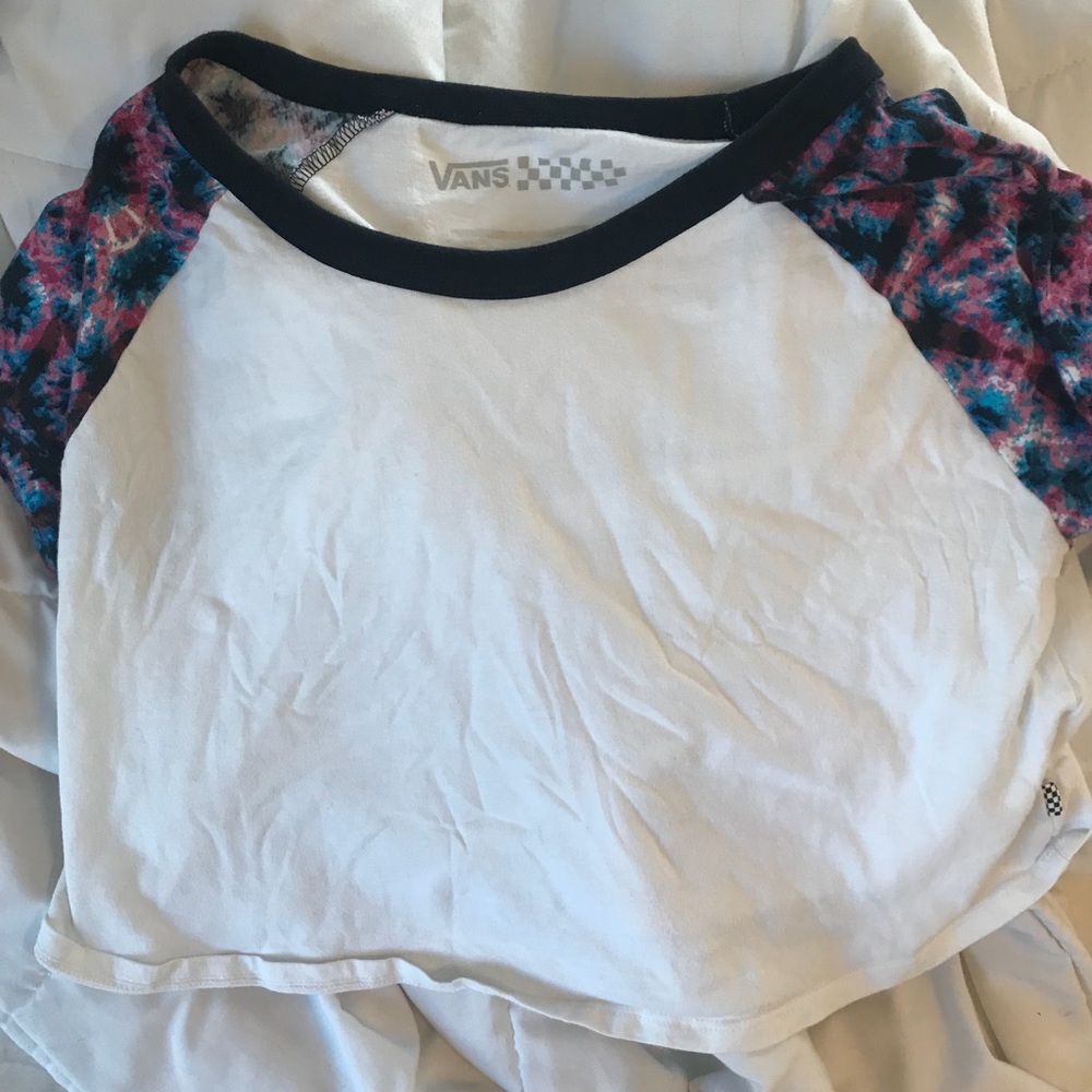 Vans white crops top with tie-dye sleeves